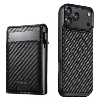 Карбоновий чохол Suteni H19 з MagSafe і знімним кардхолдером на iPhone 18 Pro Max — чорний
