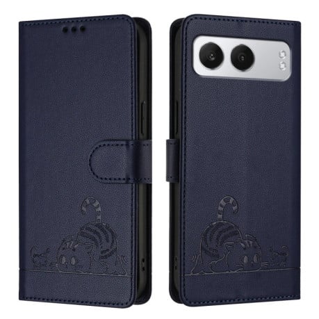 Чехол-книжка с тиснением Cat Rat защитой от сканирования RFID на OnePlus Nord 4 5G - синий