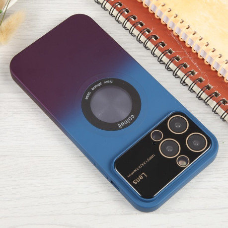 Противоударный чехол Gradient Silicone Shockproof Magsafe для iPhone 15 Pro - голубо-красный