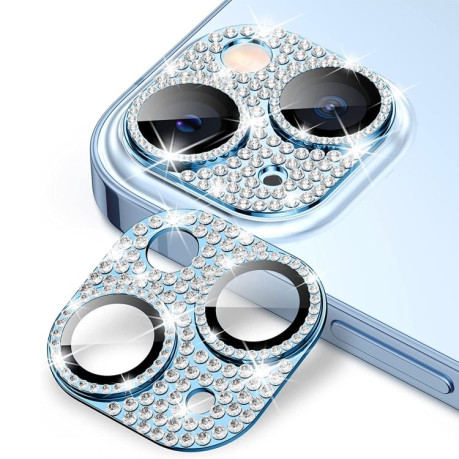 Захисне скло на камеру ENKAY Hat-Prince Blink Diamond Camera Lens Aluminium Alloy для iPhone 15 / 15 Plus - блакитне