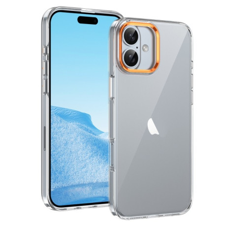 Противоударный чехол Ice Feel HD Transparent PC Full Coverage для iPhone 16 Plus - оранжевый