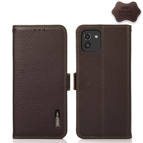 Кожаный чехол-книжка KHAZNEH Genuine Leather RFID для iPhone 12/12 pro - коричневый