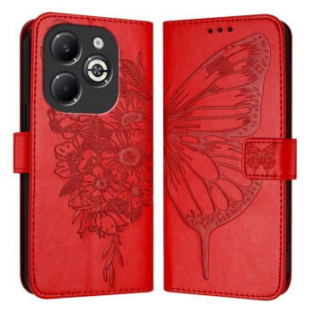 Чехол-книжка с тиснением “бабочки” и магнитным хлястиком на Infinix Smart 8 Plus / Smart 8 Pro - красный