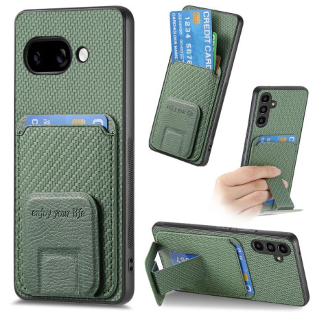 Противоударный чехол Carbon Fiber Card Bag для Google Pixel 9a - зеленый