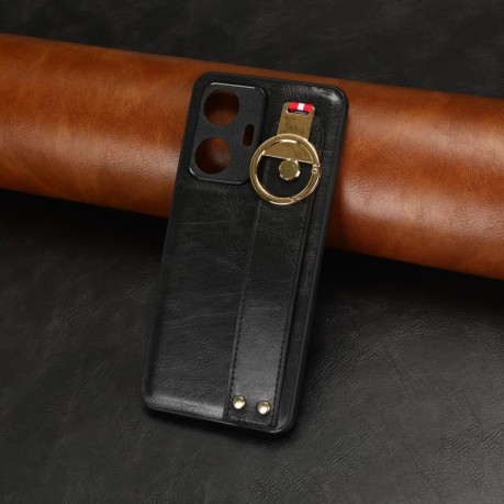 Противоударный чехол Wristband Leather Back для Realme C55 - черный