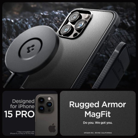 Оригинальный чехол Spigen Rugged Armor Mag MagSafe для iPhone 15 Pro - Matte Black