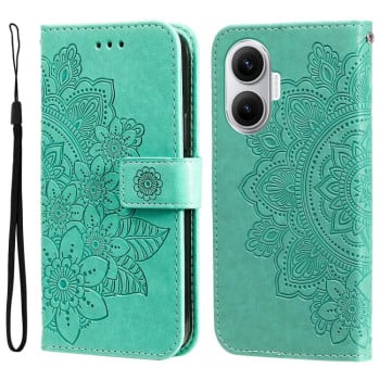 Чехол-книжка 7-petal Flowers Embossing для Xiaomi Poco F7 - зеленый