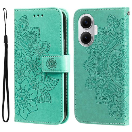 Чехол-книжка 7-petal Flowers Embossing для Xiaomi Poco F7 - зеленый