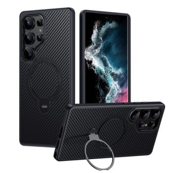 Чохол Double Ring MagSafe Holder Carbon Fibre  для Samsung Galaxy S25 Ultra 5G - чорний