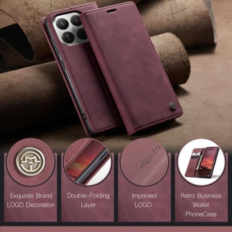Чехол-книжка CaseMe-013 многофункциональный с кармашком на карт на Xiaomi 15T Pro - красный
