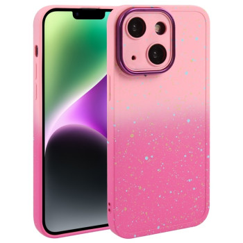 Противоударный чехол Gradient Starry Silicone Phone Case with Lens Film для iPhone 15 Plus - розово-красный
