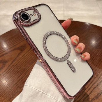 Противоударный чехол Diamond Gradient Plated MagSafe для  iPhone 16e - розовый