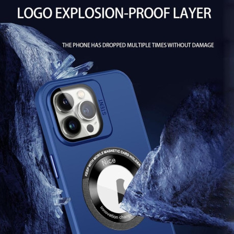 Противоударный чехол Skin Feel Magnifier MagSafe Lens для iPhone 15 Pro Max - голубой