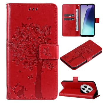Чехол-книжка Happy Cat Pattern для Xiaomi Redmi 14C 4G/Poco C75/Redmi A4 5G - красный