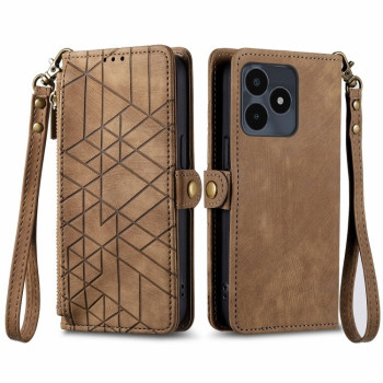 Чохол-книжка Geometric Zipper Wallet Side Buckle Leather для Realme Note 50 - коричневий