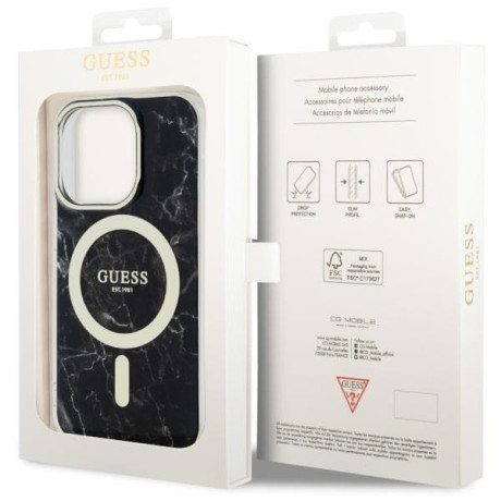 Оригинальный чехол Guess Marble MagSafe для iPhone 14 Pro Max - black