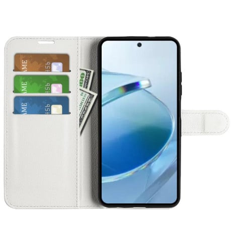 Чохол-книжка з фактурою Litchi та магнітним хлястиком на Xiaomi Redmi 15C 5G / 4G EU 173mm - білий