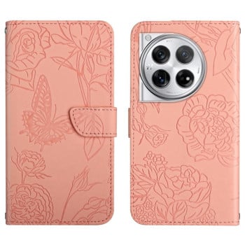 Чохол-книжка Butterfly Peony Embossed для OnePlus 12 5G - рожевий