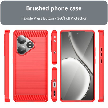 Противоударный чехол Brushed Texture Carbon Fiber на Realme GT 6 - красный