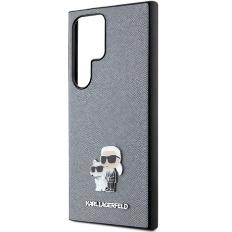 Оригінальний чохол Karl Lagerfeld Saffiano Karl &amp; Choupette Metal Pin для Samsung Galaxy S24 Ultra - Gray/gray(KLHCS24LPSAKCMPG)