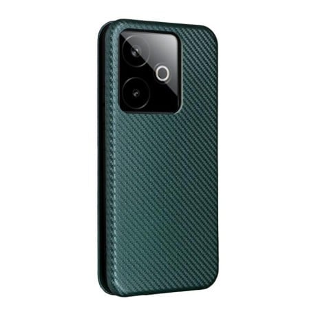 Чехол-книжка Carbon Fiber Texture на Realme GT 7 - зеленый