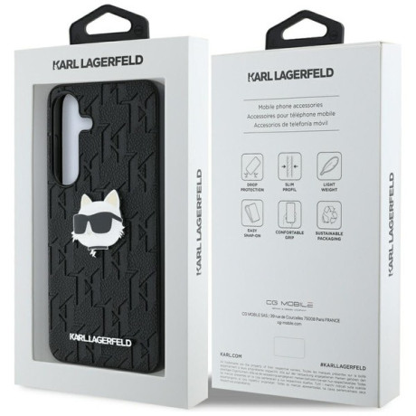Оригінальний чохол Karl Lagerfeld Leather Monogram Pin Logo Choupette Head для Samsung Galaxy S25 Plus - Black