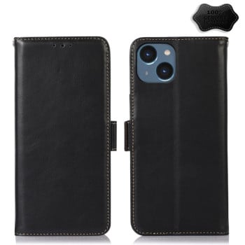 Кожаный чехол-книжка Crazy Horse Top Layer для iPhone 15 - черный