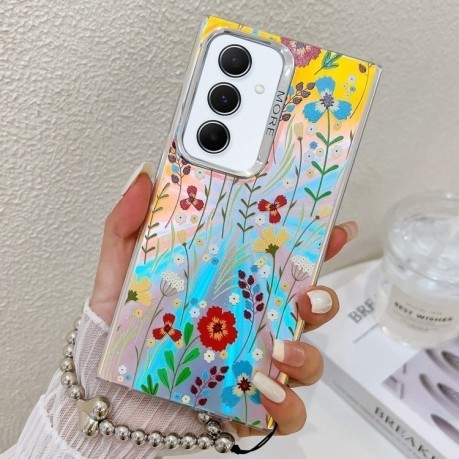 Чехол Electroplating Laser Flower Phone Case with Wrist Strap на  Samsung Galaxy A55 5G - Flower