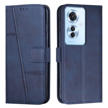 Чехол-книжка со строчкой и фактурой Calf на OPPO Reno11 F - синий