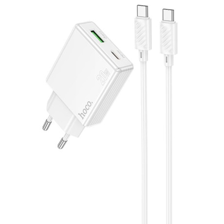 Зарядка Hoco C142A Direct PD20W+QC3.0 (1USB-A/1C) + кабель Type-C - Type-C - белая