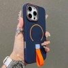 Магнитный чехол Skin-feel Magnetic TPU with Silicone Strap с силиконовым ремешком для iPhone 16 Pro — тёмно-синий