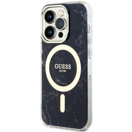 Оригинальный чехол Guess Marble MagSafe для iPhone 14 Pro Max - black
