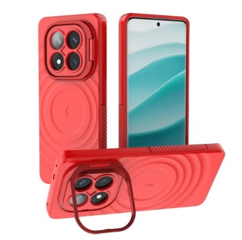 Чехол Lens Frame Bracket Corrugated MagSafe для Xiaomi Redmi Note 14 Pro+ 5G - красный