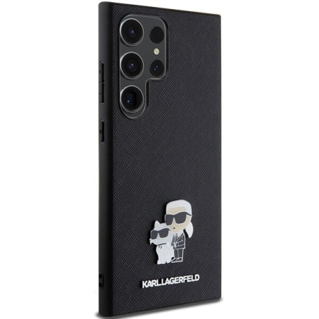 Оригинальный чехол Karl Lagerfeld Saffiano Karl &amp; Choupette Metal Pin для Samsung Galaxy S24 Ultra - Black/black(KLHCS24LPSAKCMPK)