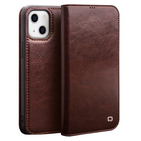 Кожаный чехол-книжка QIALINO Classic Case для iPhone 14/13 - коричневый