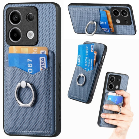 Противоударный чехол Carbon Fiber Card Wallet Ring Holder для Xiaomi Redmi Note 13 Pro 5G/Poco X6 5G - синий