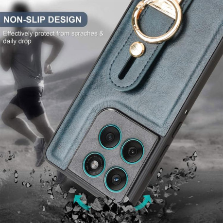 Противоударный чехол Wristband Leather Back для Motorola Edge 60 Fusion - синий