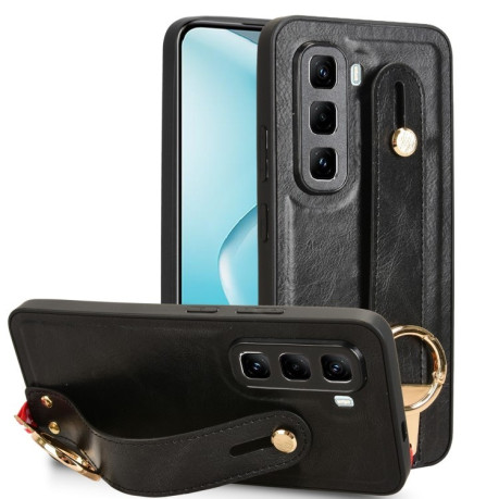 Противоударный чехол Wristband Leather Back для Infinix Hot 50 Pro 4G - черный