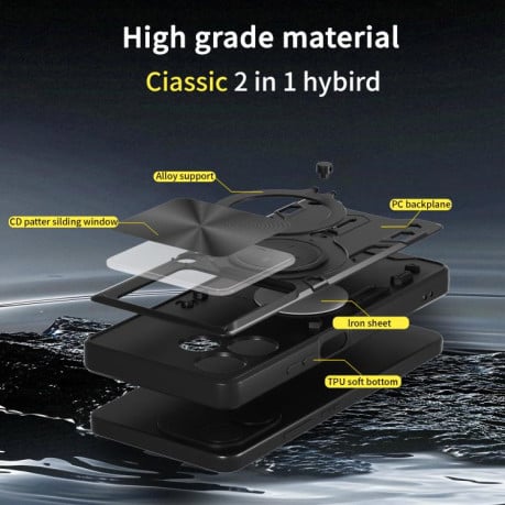 Противоударний чехол CD Texture Sliding Camshield Magnetic Holder на OPPO A5 Pro 5G Global - синій