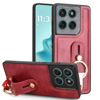 Противоударный чехол Wristband Leather Back для Motorola Edge 60 Fusion - красный