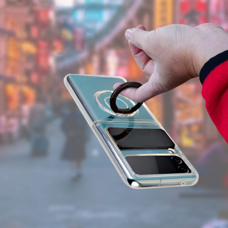 Противоударный чехол Sliding Camera with Ring Holder для Samsung Galaxy Z Flip3 5G - прозрачно- синий