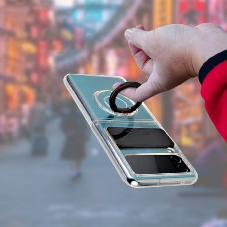 Противоударный чехол Sliding Camera with Ring Holder для Samsung Galaxy Z Flip3 5G - прозрачно- красный