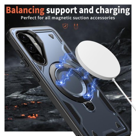 Противоударный чехол MagSafe Holder Armor PC Hybrid для Samsung Galaxy A56 5G - синий
