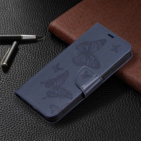 Чехол-книжка Butterflies Pattern для Xiaomi Redmi Note 12 4G - синий