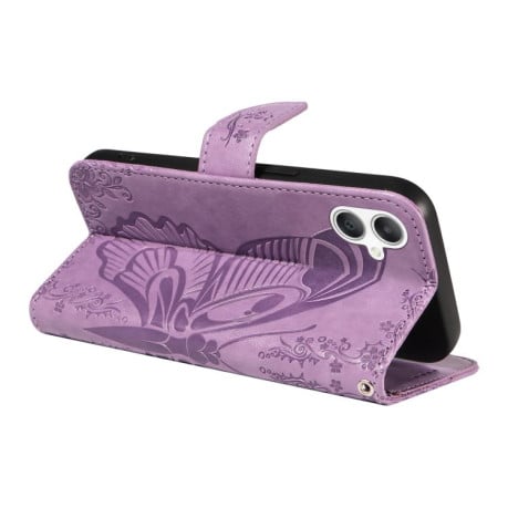 Чехол-книжка Swallowtail Butterfly Embossed Leather на Samsung Galaxy A07 5G - фиолетовый