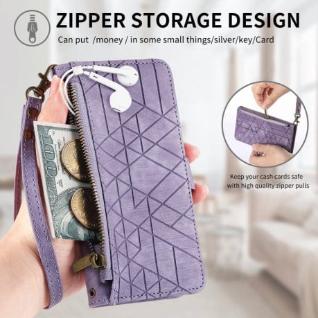 Чехол-книжка Geometric Zipper Wallet Side Buckle Leather для OnePlus Nord N30 SE - фиолетовый