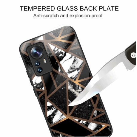 Противоударный стеклянный чехол Marble Pattern Glass на Xiaomi 12 Pro - Rhombus Black