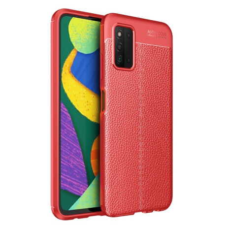 Противоударный чехол Litchi Texture на Samsung Galaxy A03s - красный