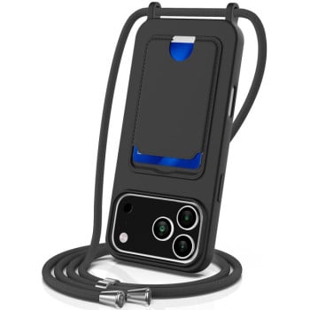 Силиконовый чехол Integrated Card Bag Solid Color Liquid Silicone на iPhone 17 Pro - черный