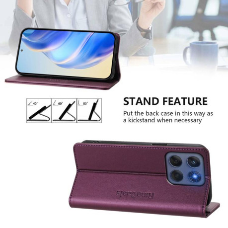 Чехол-книжка RC01 Dual-Folded Magnetic Suction RFID Leather на Motorola Edge 5G 2025 / Edge 60 Fusion - фиолетовый